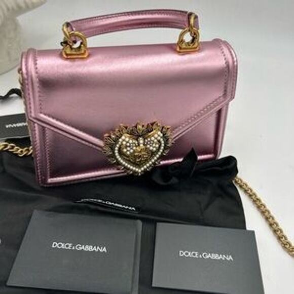 Women's Dolce & Gabanna pink leather top handle bejeweled bag made in Italy - Picture 13 of 16